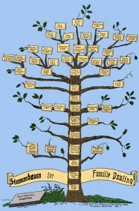The Pauling family tree.  Certain annotations courtesy of Linda Pauling Kamb.