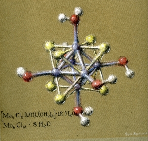 Pastel drawing of a compound of Molybdenum Dichloride. Drawing by Roger Hayward, 1964.