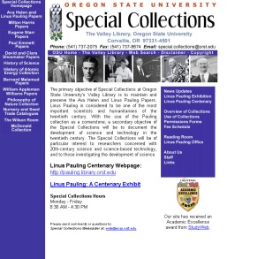 Special Collections homepage, July 2001.